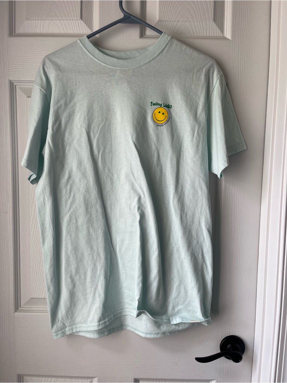 Simply Southern Light Mint Short Sleeve Tee with Yellow Smiley